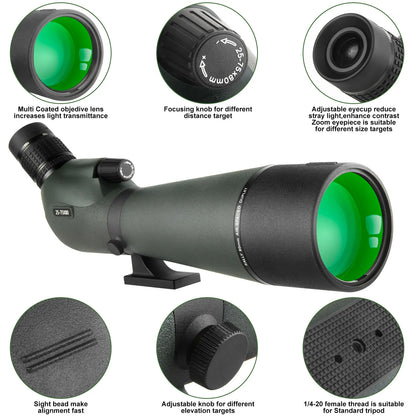 25-75x80 Telescope Spotting Scope Large Field Powerful Zoom Monocular With Phone Adapter Tripod For Bird Watching Camping