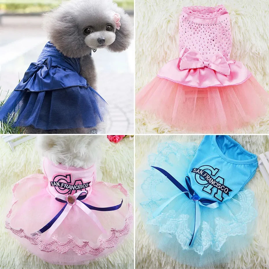 Dog Wedding Dress Cotton Lace Floral Dress For Small Dogs Chihuahua Summer Puppy Dress Pomeranian Princess Tutu Yorkshire Clothe