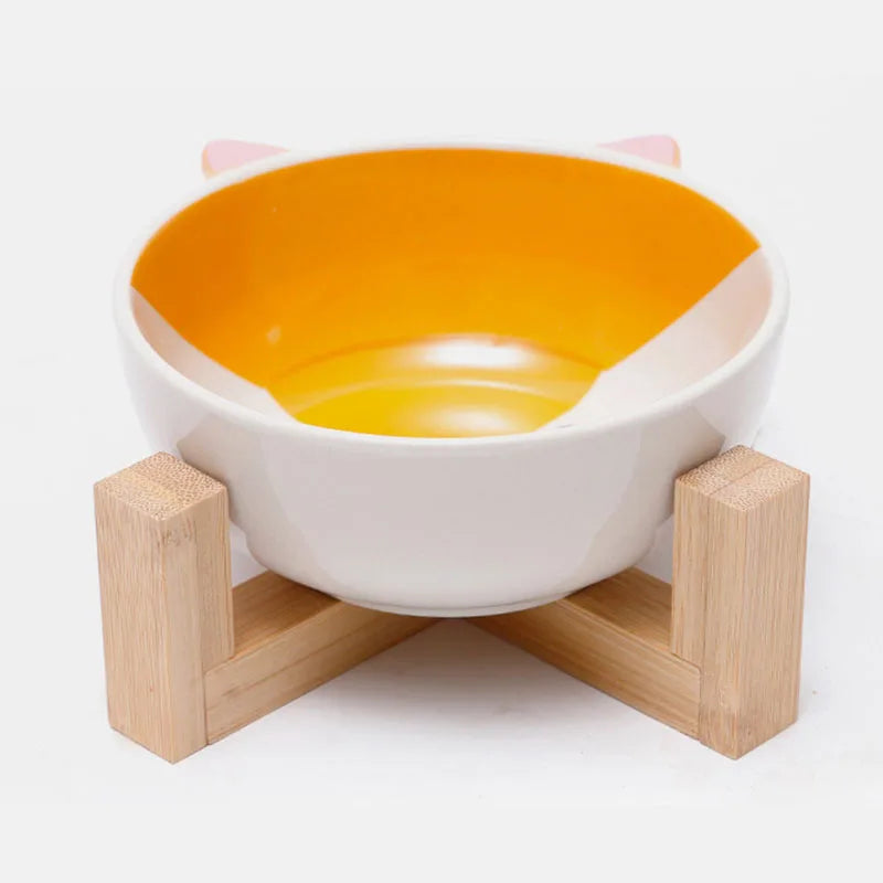 Ceramic Dog Bowl Raised Round Dog Cat Bowl No Spill Pet Dish for Food Water Feeding Cute Cartoon Printed Pet Dog Elevated Dish