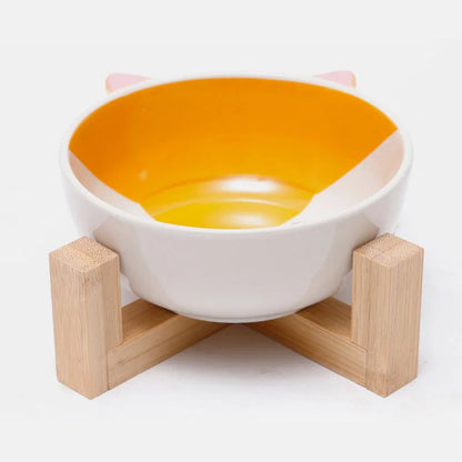 Ceramic Dog Bowl Raised Round Dog Cat Bowl No Spill Pet Dish for Food Water Feeding Cute Cartoon Printed Pet Dog Elevated Dish