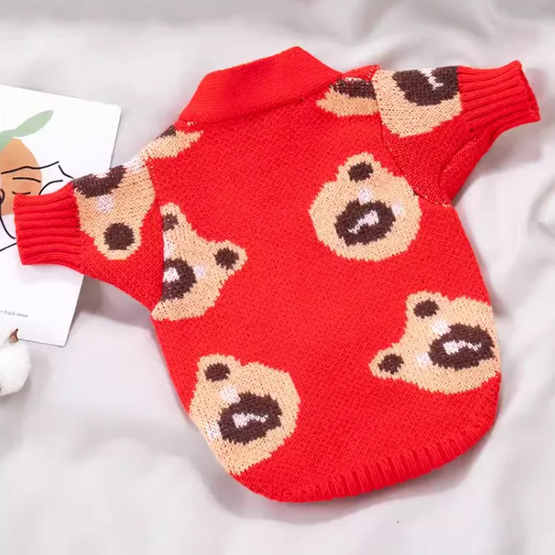 Luxury Cardigan Winter Warm Dog Clothes Dog Sweaters for Small Dogs Bear Print Puppy Coat Pet Sweatshirt Bichon Knitted Sweater