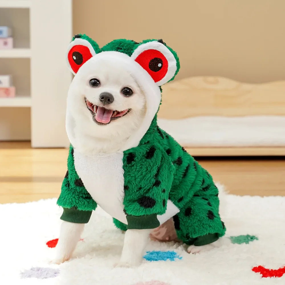 Pet Frog Costumes for Party Funny Small Dog Cat Cosplay Coat Hoodie Outfits Warm Winter Fleece Puppy Clothes Chihuahua Jumpsuit
