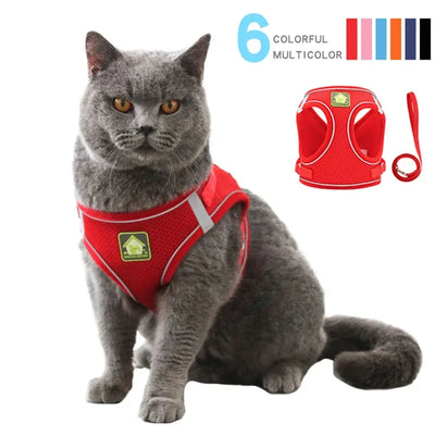 Breathable Cat Harness with Leash Anti-Escape Cat Vest Harness Collar for Kitten Pet Accessories Adjustable Puppy Harness Leads