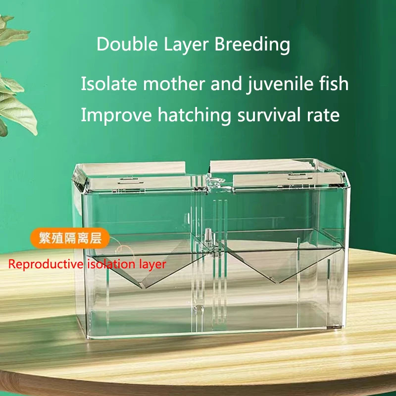 Transparent Acrylic Two Splits Guppy Fish Tank Aquarium Betta Fish Bowl Transparent Aquarium Hatchery Breeding Isolation Box