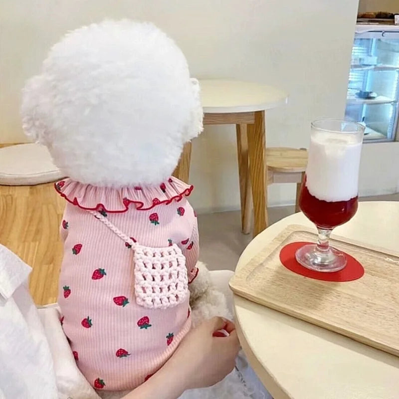 Puppy 2024 Clothes Cotton Girl Dog Undershirt Summer Dog Cooling Vest Dog Strawberry Shirt Chihuahua Bichon Apparel Dog Clothing
