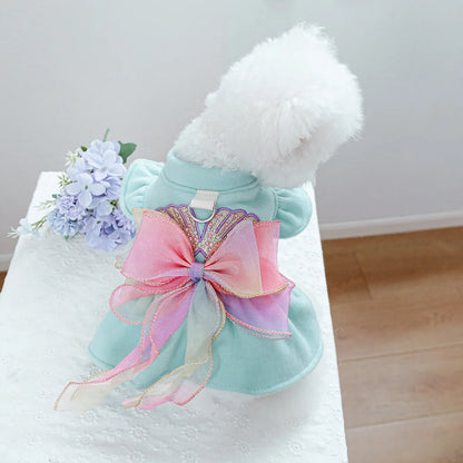 Luxury Woolen Princess Dress for Small Dogs Girl, Autumn Winter Warm Dog Clothes Yorkie Chihuahua Puppy Bowknot Skirts