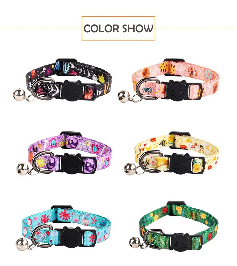 Cartoon Pet Cat Neck Collar for Small Dogs 19-28cm Ring Bell Anti Lost Adjustable Chihuahua Neck Wear Polyester Pet Accessories