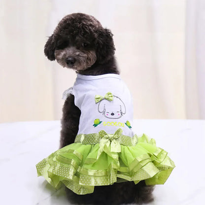 Cute Lace Princess Dog Tutu With Bow - Red, Yellow, Green