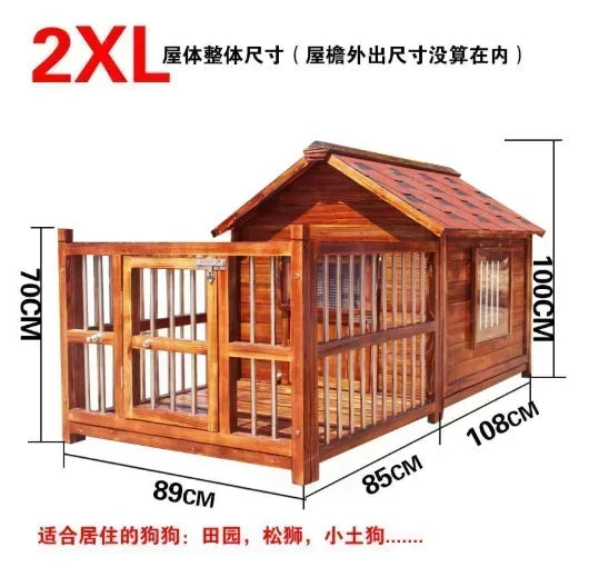 Dog House Outdoor Waterproof  Solid Wood Dog Villa with Yard Outdoor Rainproof Type Four Seasons Universal Pet Kennel