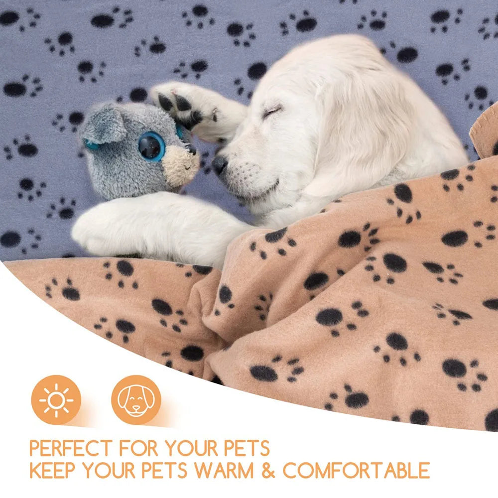 Pet Blanket Super Soft Dog Blanket with Cute Paw Print Warm Puppy Blanket Mat Bed Cover for Large Dogs Kitten Cat Small Animals