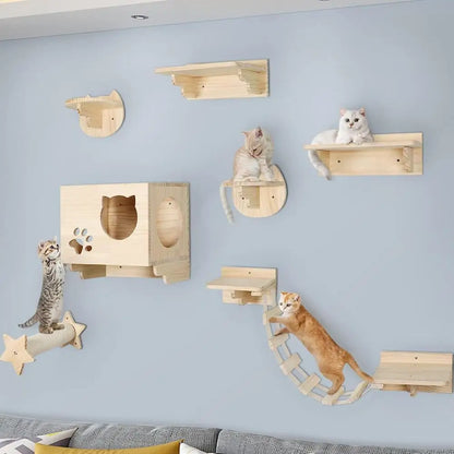 Wall Mounted Cat Climbing Cat Tree Cat Stairs Frame Wooden Cat Jumping Platform Cat Ladder Scratching Post Rest and Playing