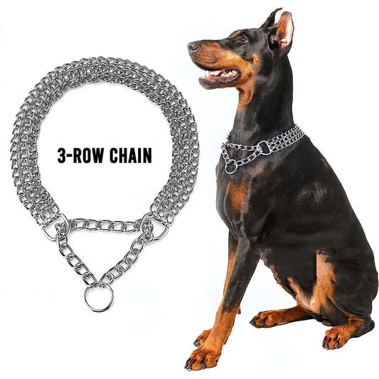 Dog Choker Collar No Pull Dog Collar Martingale Collar Seamless Die-Casting Three Row Chain Dog Collar for Dogs Training Walking