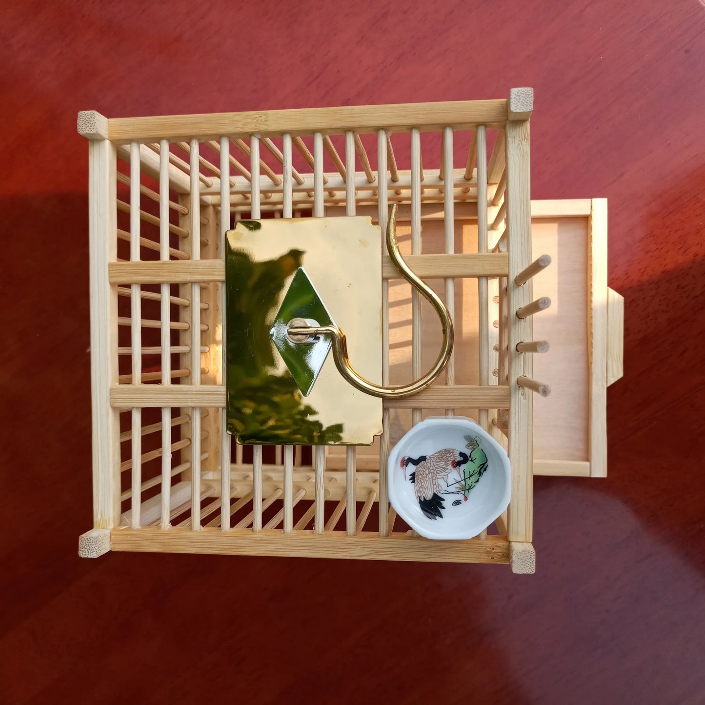 Grasshopper Cage, Bamboo Single Grid, Pure Handmade Bamboo Woven Cage, Classic Insect Crawling Tool with Drawer