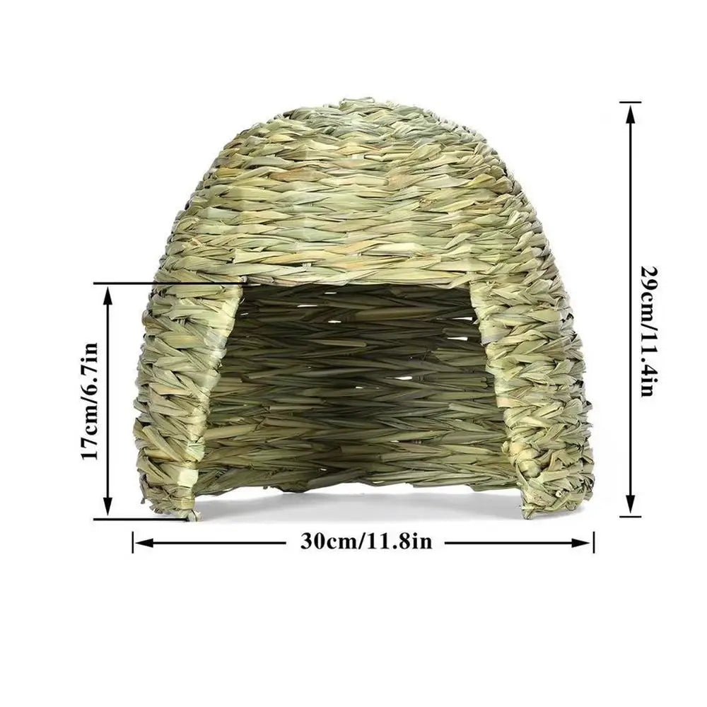 Grass House for Rabbits Folding Beds Guinea Pig Hideouts Small Animal Play Hideaway Bed Habitat Decor Pet Hay Bed Playhouse