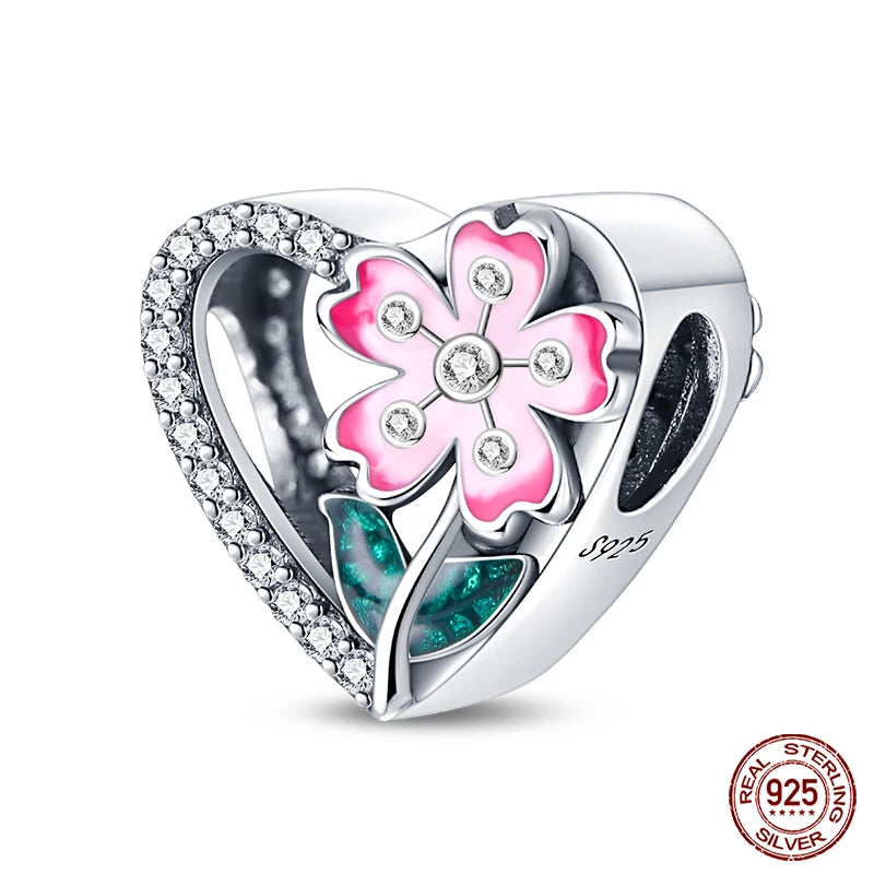 Fit Pandora 925 Original Bracelet 925 Silver Plate Flower Bird Series Charms Beads For Women Fashion DIY Jewelry Gifts Making
