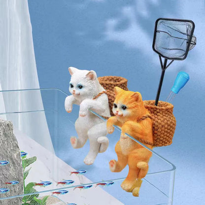 Aquarium Hanging Cat Backpack Hanging Ornaments Fish Tank Tool Storage Basket Desktop Flower Pot Landscaping Decoration Cute