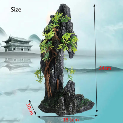Resin Aquarium Rockery Mountain Decoration Artificial View Rock Cave Stone Tree Fish Tank Ornament Pet Supplies Home Decor