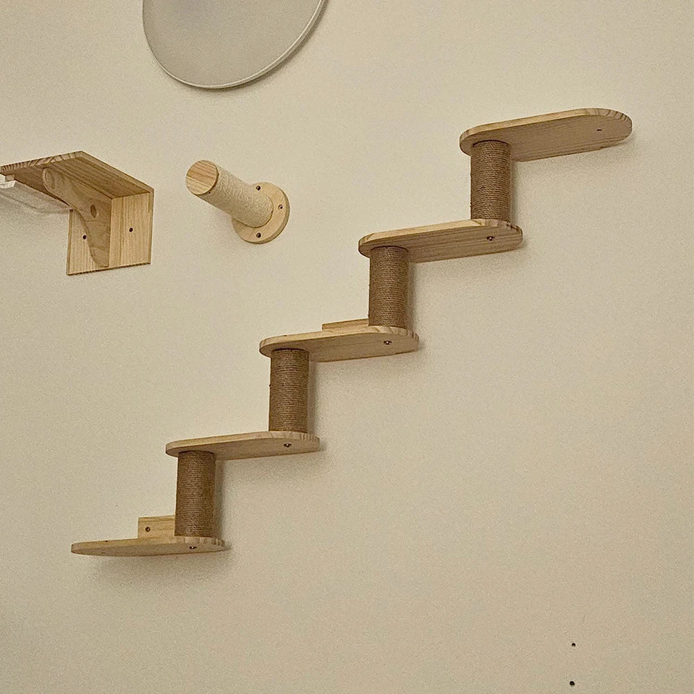 1 piece Wall Mounted Cat Shelves Wooden Hammock&Ladders&Bridge Climbing Shelf Kitten Climbing Tree Furniture  Indoor Cat Hammock