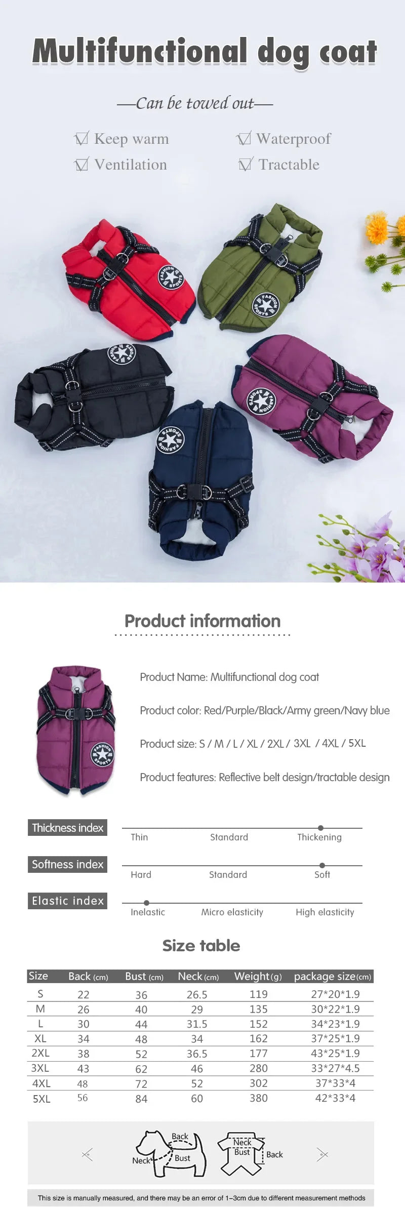 Winter Dog Clothes For Small Dogs Warm Fleece Large Dog Jacket Waterproof Pet Coat With Harness Chihuahua Clothing Puppy Costume