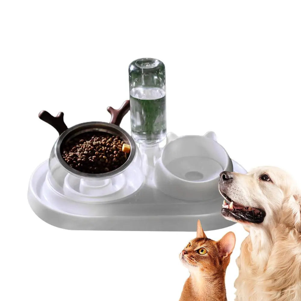Gravity Cat Feeder And Water Dispenser Set 15Tilted Pets Water And Food Bowl Set Curved Bowl Mouth Raised Cat Bowls Pet Food