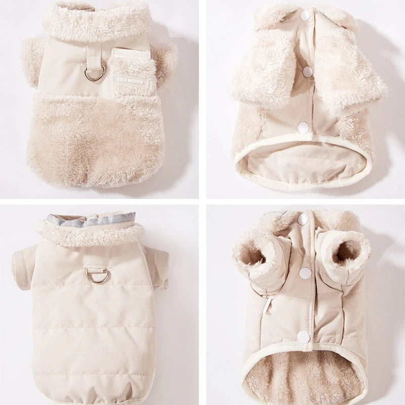Winter Dog Jacket Fleece Pet Coat Double Sided Wear Dog Warm Clothes Thickened Cat Clothing Chihuahua Bichon Costume with D-Ring