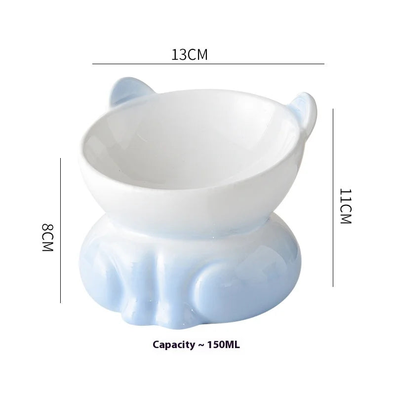 Cat Bowl Ceramic High Foot Diagonal Mouth Neck Protection Cat Food Bowl Large Diameter Drinking Bowl Anti Overturning Cat Food B