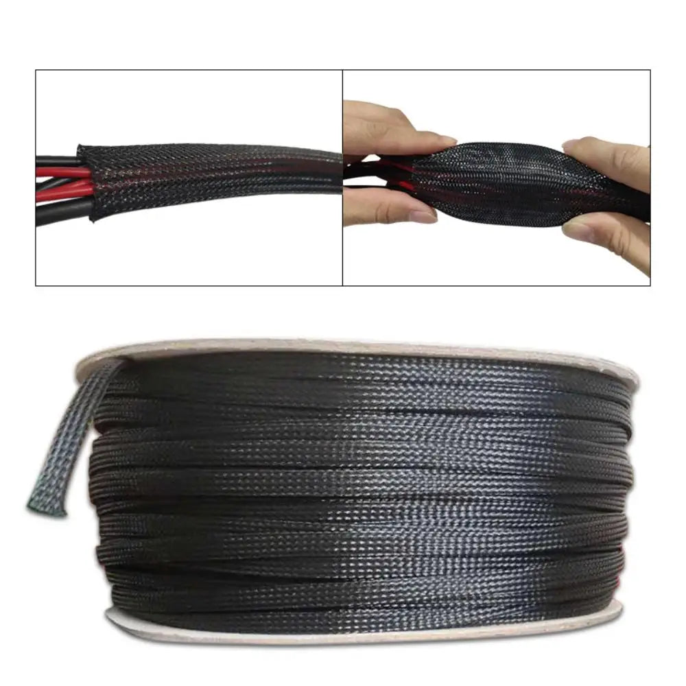 PET Elastic Woven Wire Mesh Black Encrypted Flame Retardant Woven Wire Mesh Nylon Computer Wire Mesh Tube Telescopic Sleeve 5m