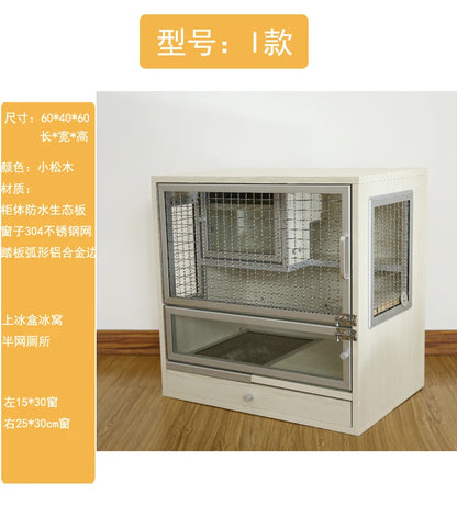 Squirrel Dragon Cat Dog Cat Iron Cage Wooden Cabinet Cage Ecological Board Ice Nest Stainless Steel Net Villa Non-acrylic Cage