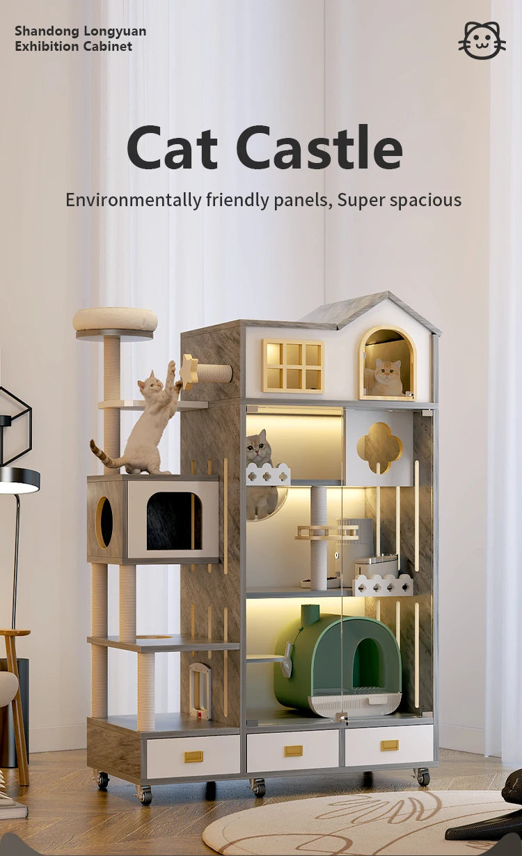 Excellent Quality Pet Furniture with Wheels Movable Animal Cages Cat Villa Fashion Wooden Dog House