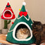 Christmas Hat Shape Creative Pet Bed Soft Plush Winter Semi-enclosed Cute Cat And Dog Bed Warm Comfortable 45cm Mini Bed Tent