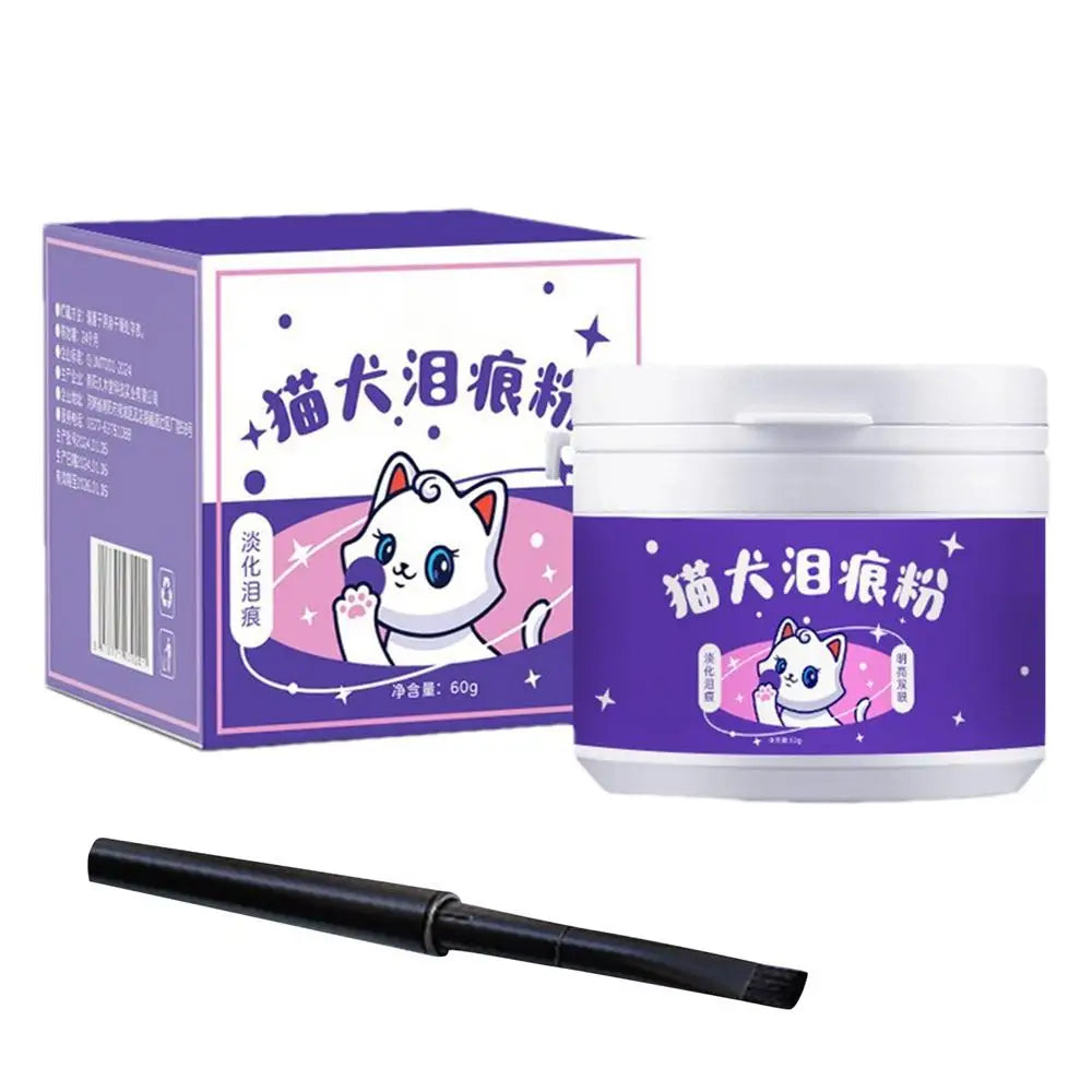 60g Pet Tear Stain Remover Powder  Dogs Cats Eye Cleaner Tear Stain Powder With Brush Pet Eye Risen Natural Safe Dog Eye Wash