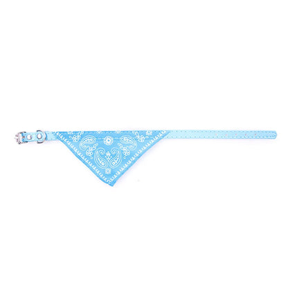 Small Dog Cat Bandana Collar Adjustable Puppy Dog Kitten Neckerchief PU Collar with Printed Triangular Scarf Pet Collar for Cat