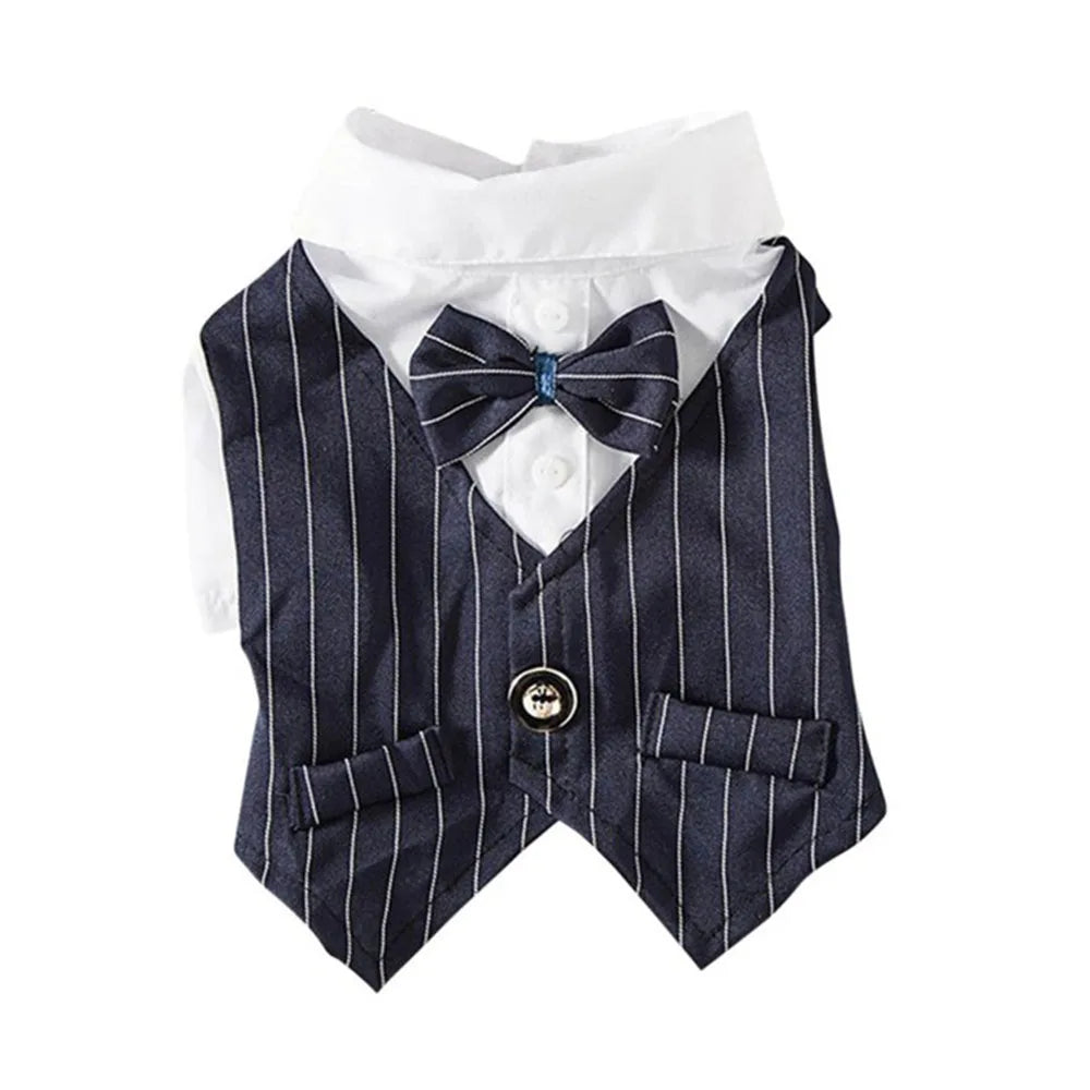 Dog Tuxedo Formal Dog Suit Shirt with Bow Tie Pet Stripe Suit for Wedding Birthday Party Puppy Prince Costume for French Bulldog