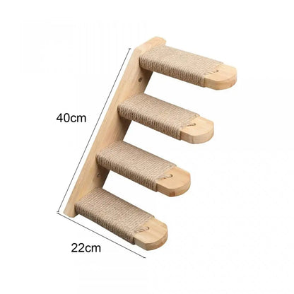 Cat Wall Mounted Furniture Hammock Climbing Shelves Cat Scratching Post Wooden Stairway Shelves Sisal Ladder Cat Climbing Frame