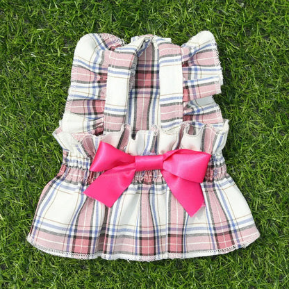 Plaid Dog Dress Cute Princess Dresses Cat Plaid Vest Small and Medium-sized Pet Clothing Classical Style Printed Pattern Clothes