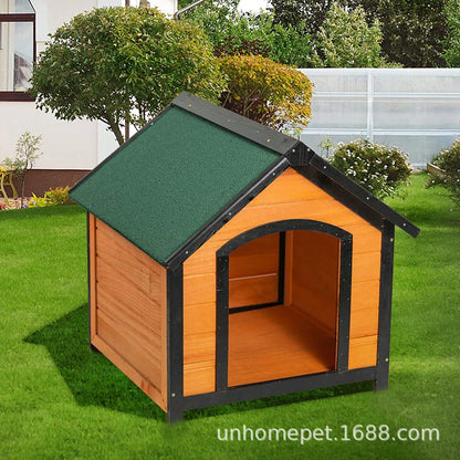 Solid wood dog house outdoor rainproof waterproof outdoor pet kennel winter warm dog house wooden dog cage