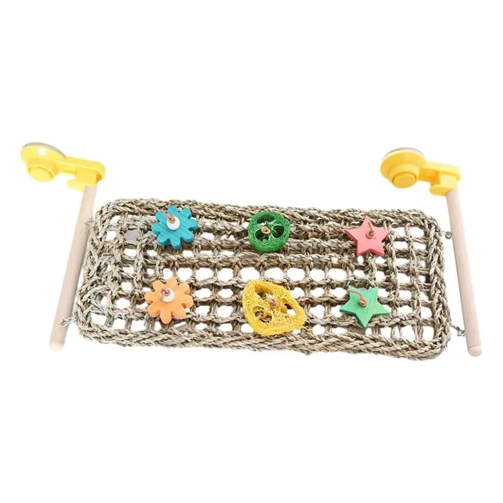 Bird Hammock For Cage Bird Hammock Woven Bird Net Suction Cup Bird Toys Swing Perch Ladder Climbing Hammock Parrot Swing Chew To