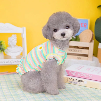 Summer Dog Clothes Pet Dog Vest Dress Dog Knitted Striped Dog T Shirt Chihuahua Bichon Clothing Kitten Puppy Girls Dog Costume