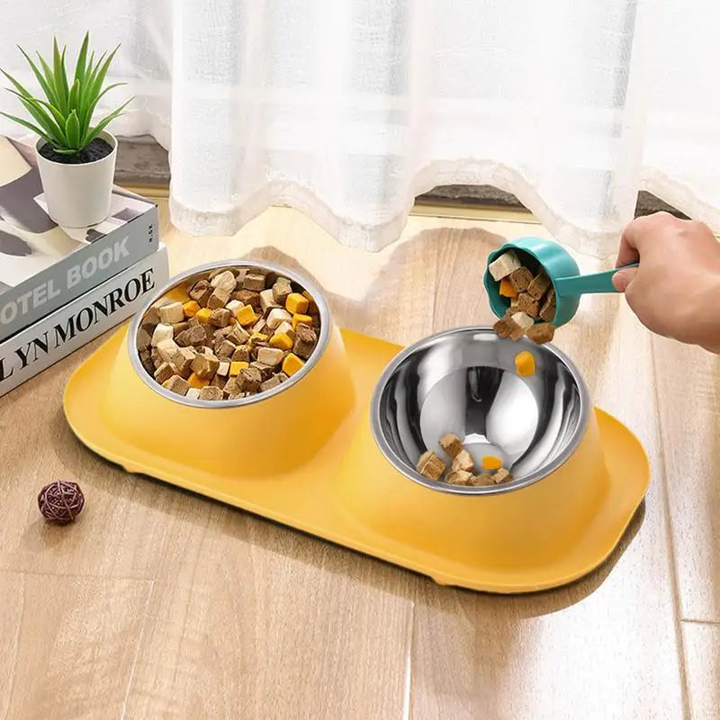 Dog Food Bowl Stainless Steel Double Cat Food Bowl Non Slip Double Cat Food And Water Feeding Bowls For Dogs Cats Puppies And