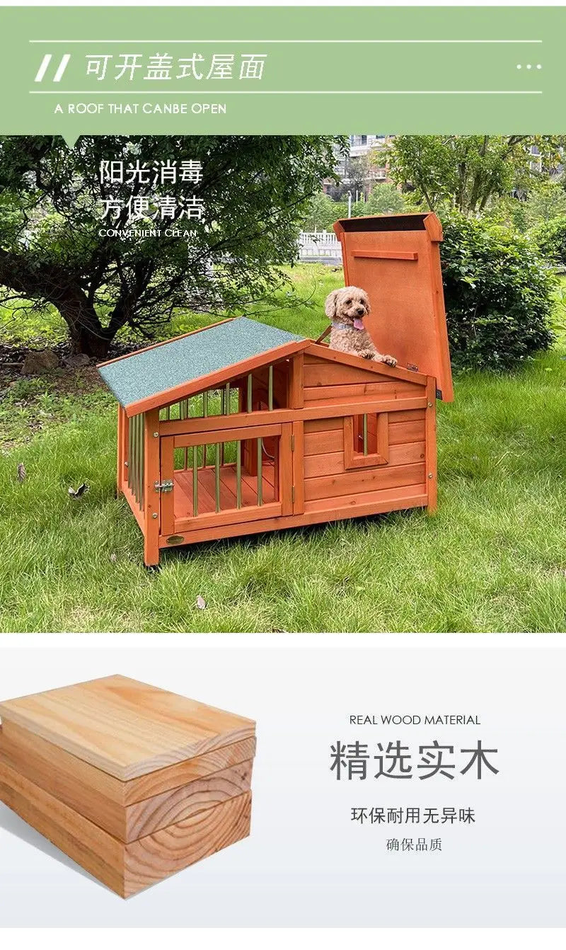 IGH Dog House Outdoor Rainproof Dog Villa Wooden Kennel Small to Medium Kennel Stainless Steel Fence Cat Cage Outdoor Dog