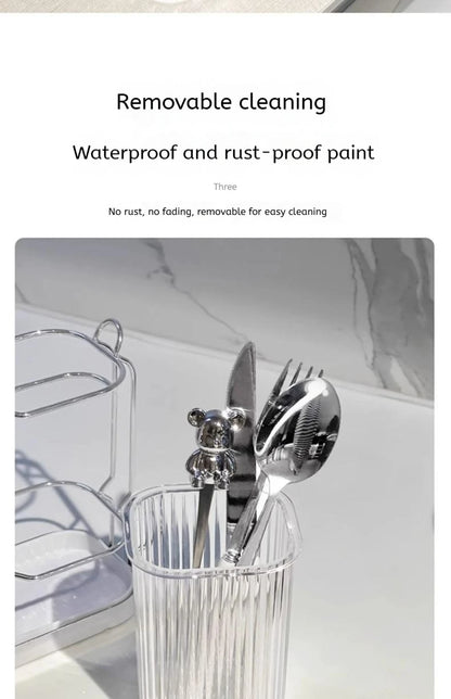 Wall Mounted Kitchen Cutlery Organizer Light Luxury Chopstick Spoon Holder Stainless steel Utensil Drying Rack