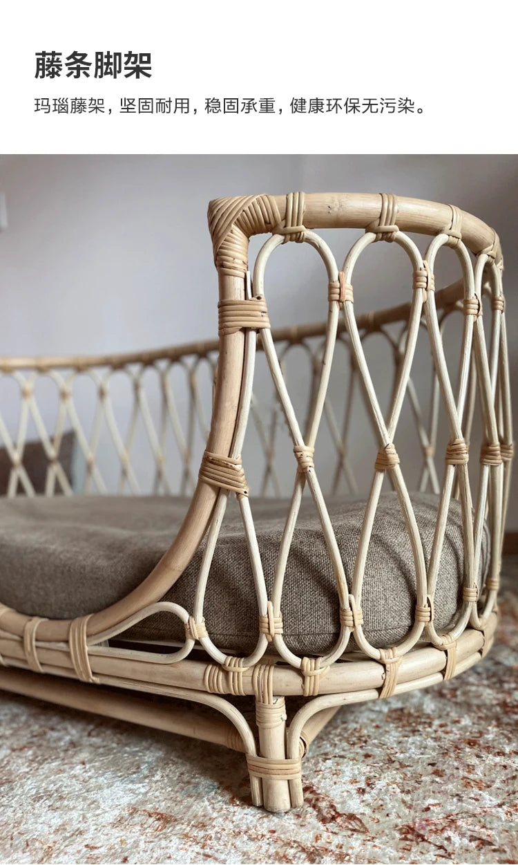 Japanese ins natural rattan dog cat pet bed teddy kennel princess bed summer removable cage