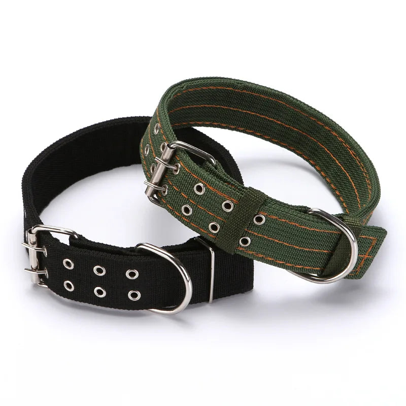 Heavy Duty Wide Military Thick Dog Collars for Large Dogs Adjustable Strong Nylon Tactical Pet Collar with 2-Rows Metal Buckle