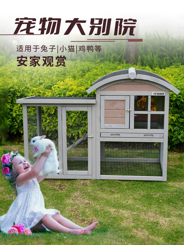 Rabbit Cage Extra Large Small Rabbit Cage Pet Rabbit Housing Outdoor Household Solid Wood Double decker Villa Breeding Cage