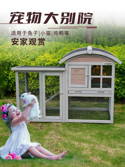Rabbit Cage Extra Large Small Rabbit Cage Pet Rabbit Housing Outdoor Household Solid Wood Double decker Villa Breeding Cage