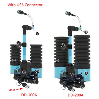 Aquarium USB Filter With Water Pump Electric For Fish Tank Air Pump Skimmer Biochemical Sponge Aquarium Bio Filter USB Connector