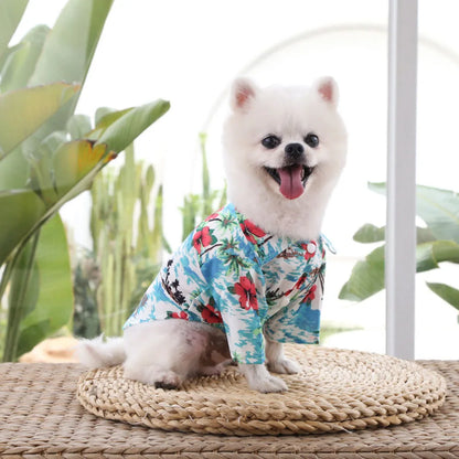Summer Dog Shirt Hawaiian Beach Pet Clothing Coconut Tree Flower Print Puppy T-Shirt for Small Dogs Cats Vest Camp Shirt for Pug