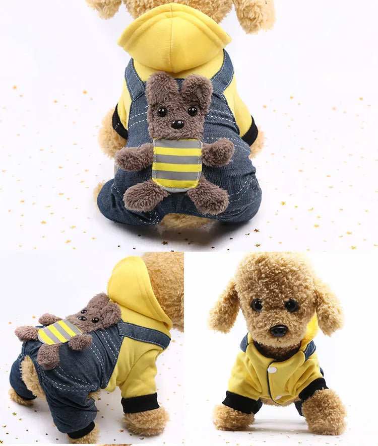 pawstrip Small Dog Clothes Warm Winter Pet Dog Jumpsuit Puppy Fleece Hoodie Chihuahua Small Medium Dog Warm Outfit Kitten Jacket