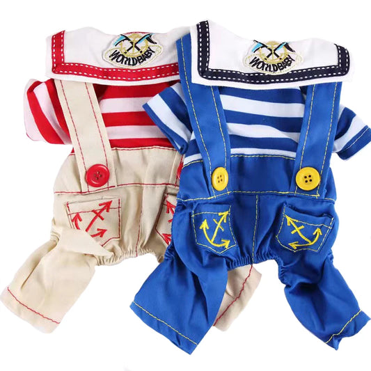 Anchor Navy Costume Dog Jumpsuit for Small Dogs, Puppy Stripe Shirt with Pants Overalls Seaman Outfits Autumn Chihuahua Clothes