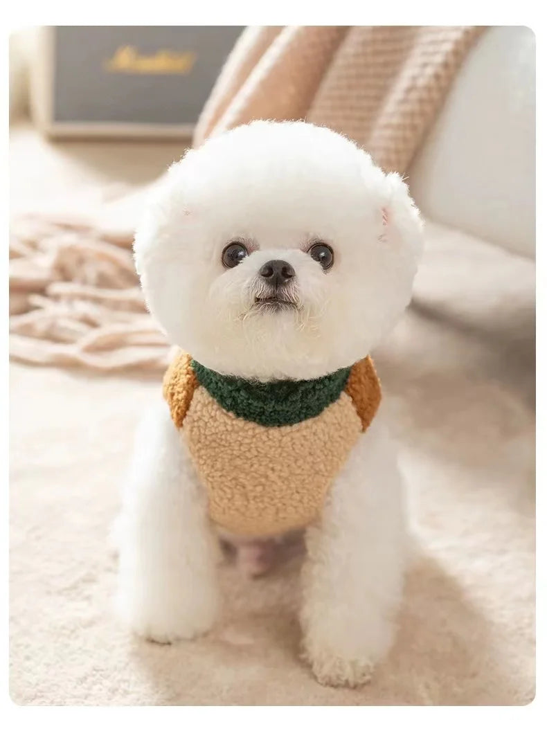 Cute winter dog clothes, warm puppy sweaters, wool grain color block traction vests, warm clothes for small and medium-sized dog